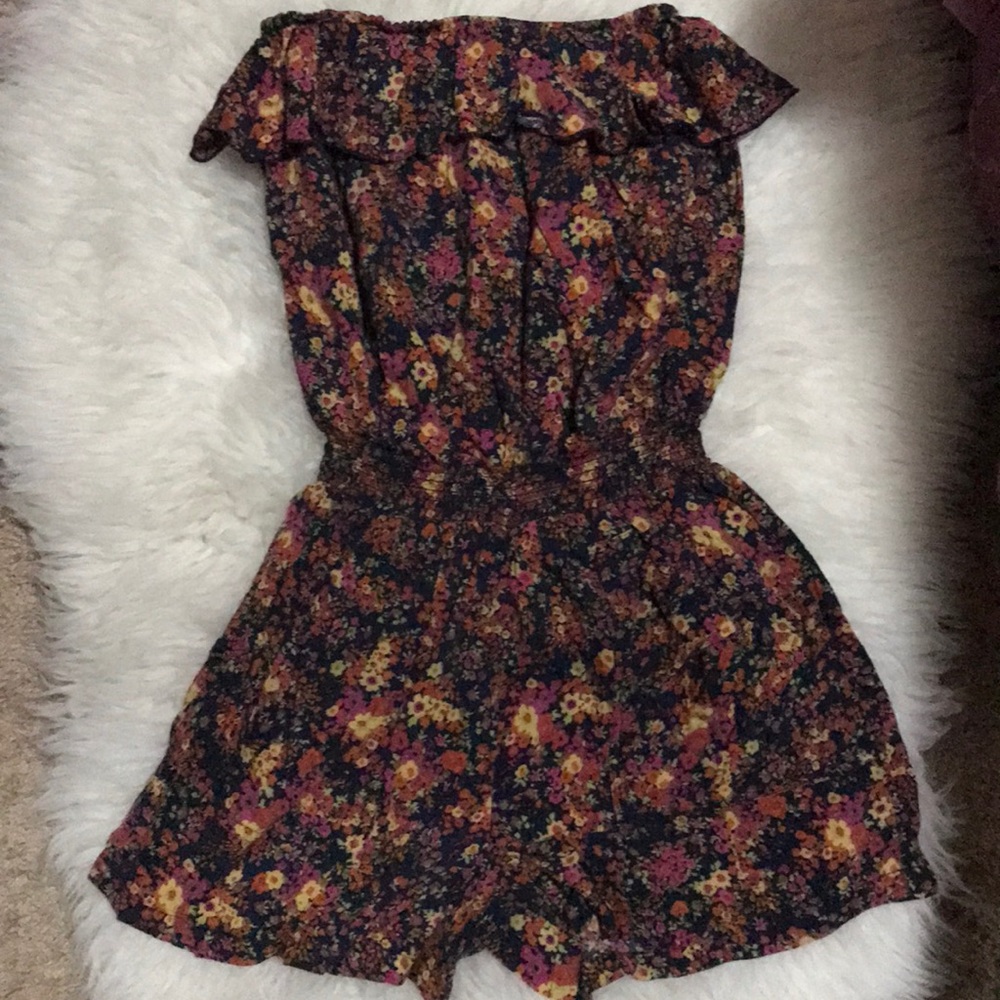 strapless floral romper